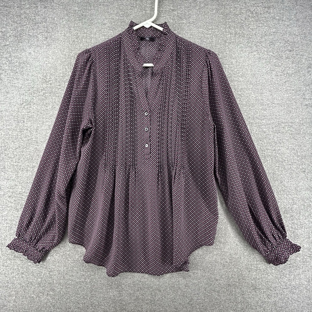 NYDJ Tunic Top Women Size Small Burgundy Geometric Button Casual